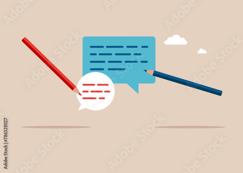 Pencils writing message or email on speech bubbles. Urgency tasks. Writing message skill to success. Vector illustration.