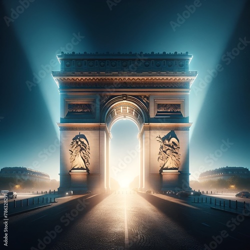 Realistic arc de triomphe paris city at night photo