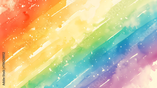 Beautiful artistic rainbow background in watercolor style with gentle translucent aquarelle paint over white paper backdrop. Pride Month template design