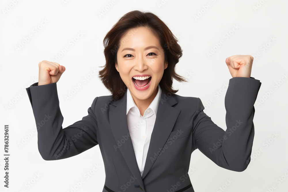 portrait of happy and joyful asian businesswoman on white background portrait of happy and joyful asian businesswoman on white background