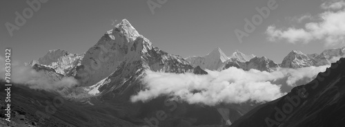 Monochrome image of Mount Ama Dablam, Nepal.