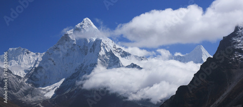 Peak of Mount Ama Dablam seen from Dzongla, Nepal. photo