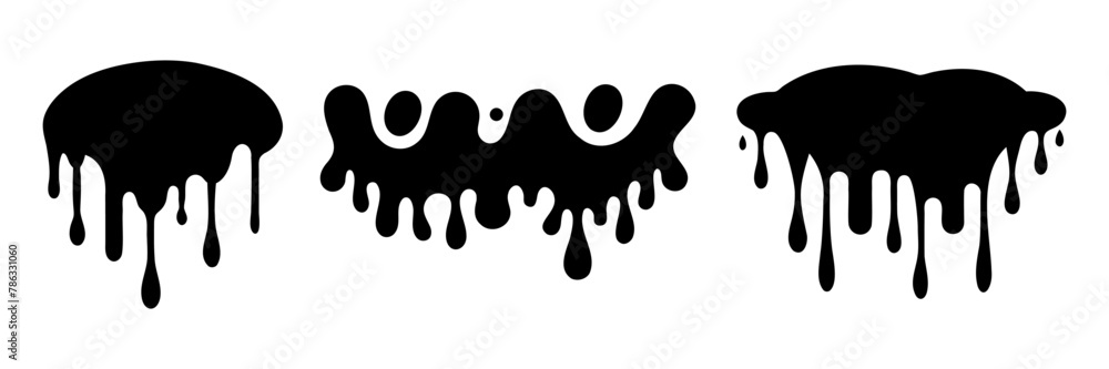 Silhouette of flowing down paint. Paint Dripping. Vector illustration on white background, isolated. Silhouette of flowing down paint. Paint Dripping. Vector illustration on white background, isolated.