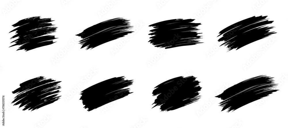 Obraz premium Set of black paint, brush stroke. Dirty artistic design element on white background. Vector illustration