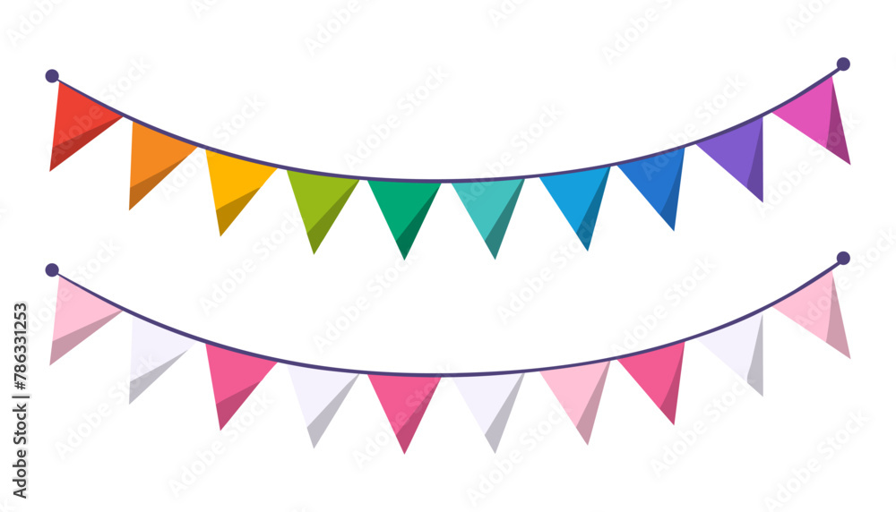 Obraz premium Festive triangle flag garland in simple flat style isolated on white background