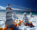 Snow folks trade snowball fights for beach volleyball matches on their vacation ,
