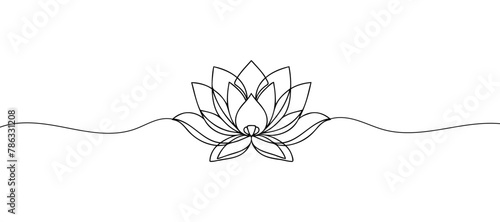 Lotus flower isolated on white background. Continuous one line drawing