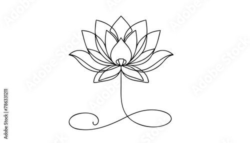 Lotus flower isolated on white background. Continuous one line drawing