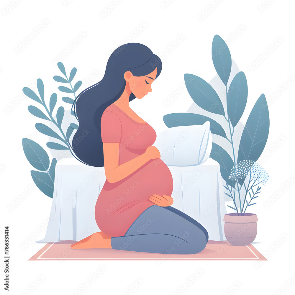 pregnant mom , flower and leaves,isolated on a white background, flat vector illustration pregnant mom , flower and leaves,isolated on a white background, flat vector illustration