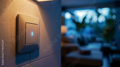 Modern LED light switch on a wall, suitable for smart home technology and energy-saving themes