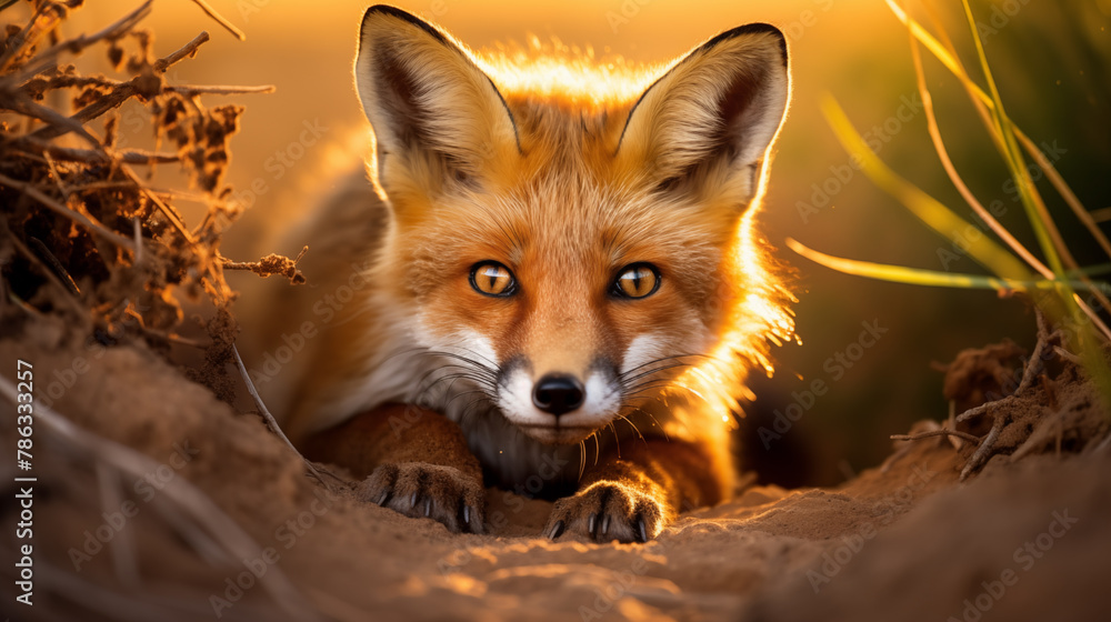 Obraz premium Captivating Fox Portrait at Sunset. Generative AI