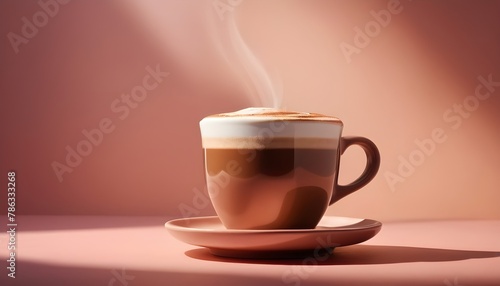 Hot coffee in a cup on a pastel color background
