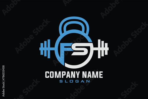 Letter F,S, FS OR SF Fitness Gym Kettlebell Barbell Dumbbell logo design Icon Vector