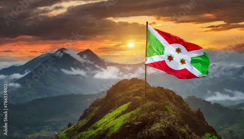 The Flag of Burundi On The Mountain. photo