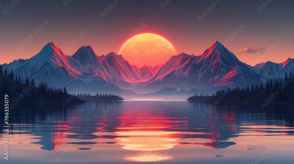 A beautiful sunset over a mountain lake.