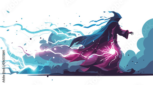 Powerful sorcerer summoning storm of lightning 