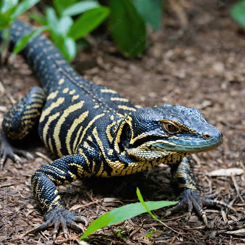 Naklejka premium (Varanus bengalensis)monitor lizard, Varanus bengalesis in water