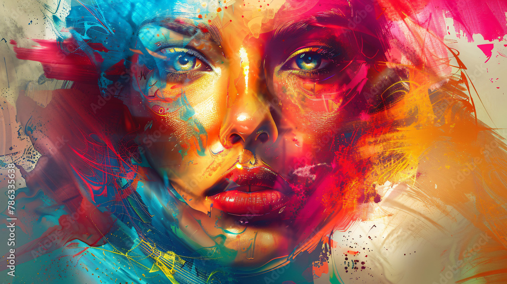 Colorful abstract portrait of a woman