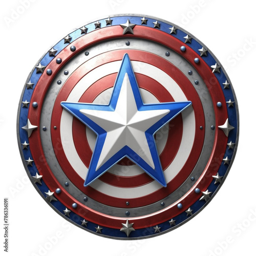 3d America Patriotic Metal Round Shield with Star and Blue, Red and white Circles  on Isolated transparent background png. generated with AI