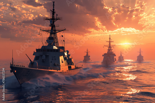digitally rendered warships, emphasizing the technological prowess of naval forces in high tech style.