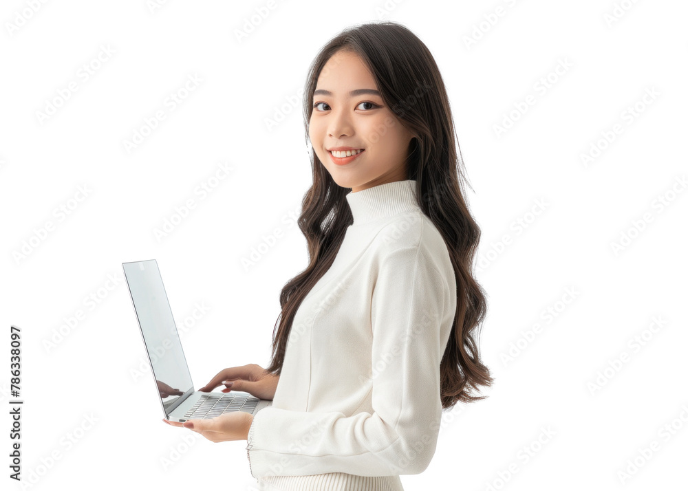 Young Asian Woman Using Laptop Smiling Young Asian Woman Using Laptop Smiling