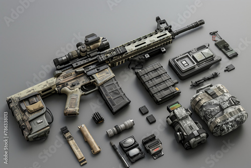 digitally rendered special operations equipment, showcasing the agility and precision of elite military units in high tech style.