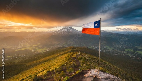 The Flag of Chile On The Mountain.