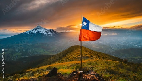 The Flag of Chile On The Mountain.