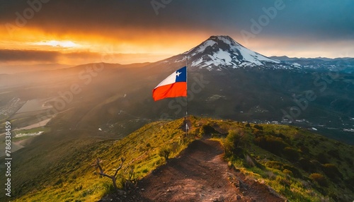 The Flag of Chile On The Mountain.