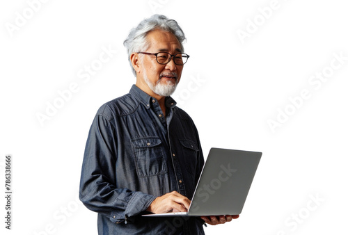 Senior Japanese Man with Laptop