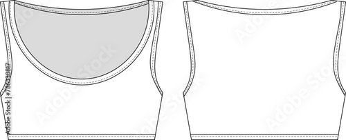 scoop neck u neck sleeveless cropped crop blouse top bra activewear sportswear template technical drawing flat sketch cad mockup fashion woman design style model
