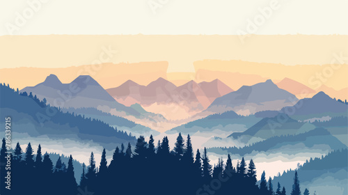Realistic illustration of a mountain landscape with hills