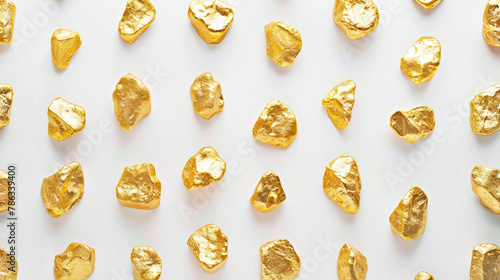 Shimmering gold nuggets on a white background