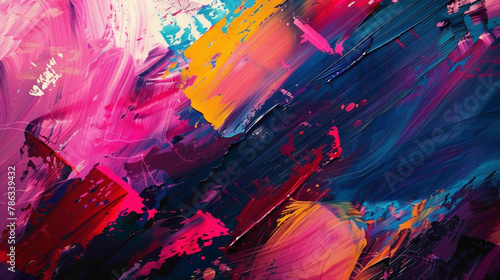 Vivid and contrasting paint strokes creating a dynamic and energetic background. photo