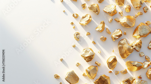 Shimmering gold nuggets on a white background