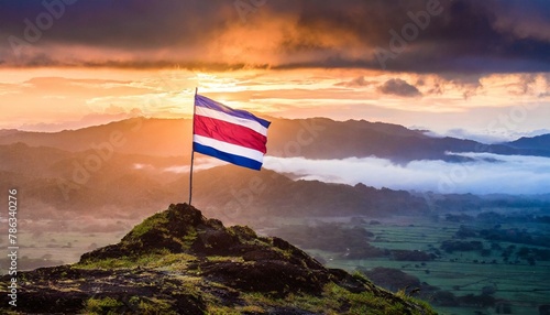 The Flag of Costa Rica On The Mountain.