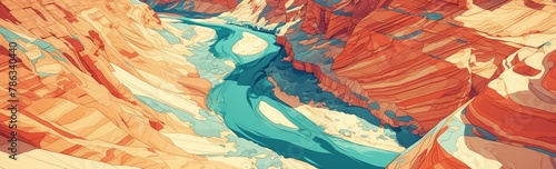 Stylized illustration of the Grand Canyon, showcasing its majestic canyons and dramatic landscape.  photo