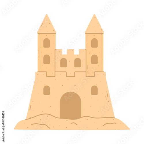Cartoon beach sandcastle. Flat vector isolated illustration