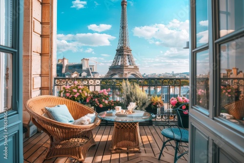 luxurious parisian terrace with eiffel tower view romantic getaway concept