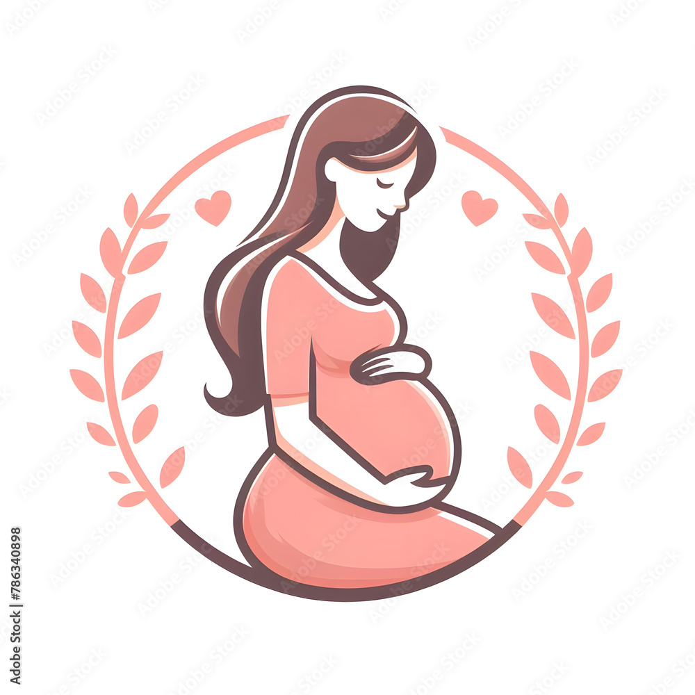 pregnant mom , flower and leaves,isolated on a white background, flat vector illustration
