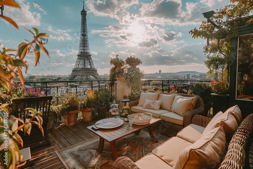 luxurious parisian terrace with eiffel tower view romantic getaway concept © Lucija