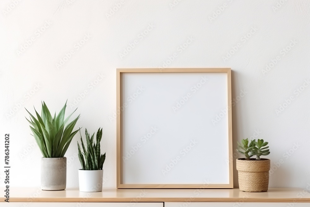 a picture frame on a table with plants and a picture frame. a picture frame on a table with plants and a picture frame.