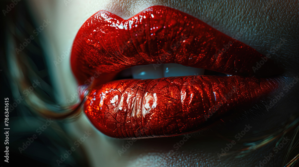 Macro Photograph of A Gorgeous Women Red Lips With Dark Red Color Lipstick Blurry Background Macro Photograph of A Gorgeous Women Red Lips With Dark Red Color Lipstick Blurry Background