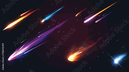 Realistic set of falling comets with speed trails. vector