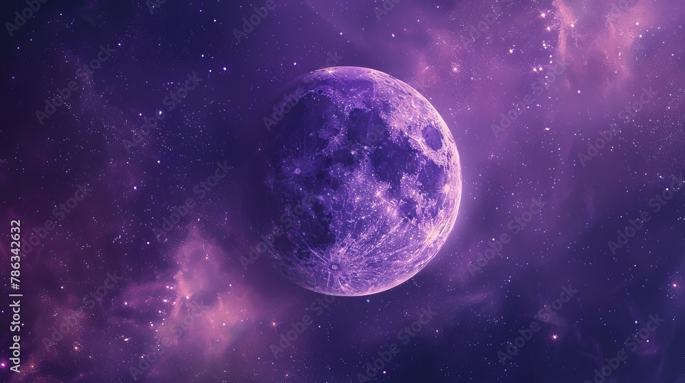 purple crescent and moon - obrazy, fototapety, plakaty 