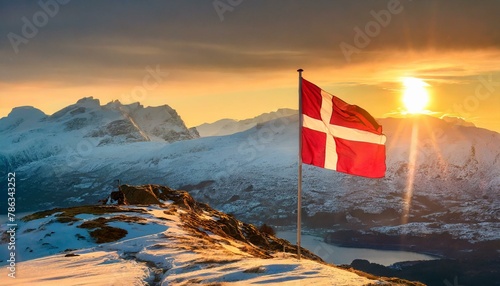 The Flag of Denmark On The Mountain.