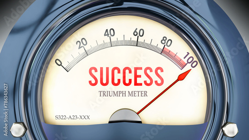 Photos Success and Triumph Meter that is hitting a full scale, showing a very high level of success, overload of it, too much of it