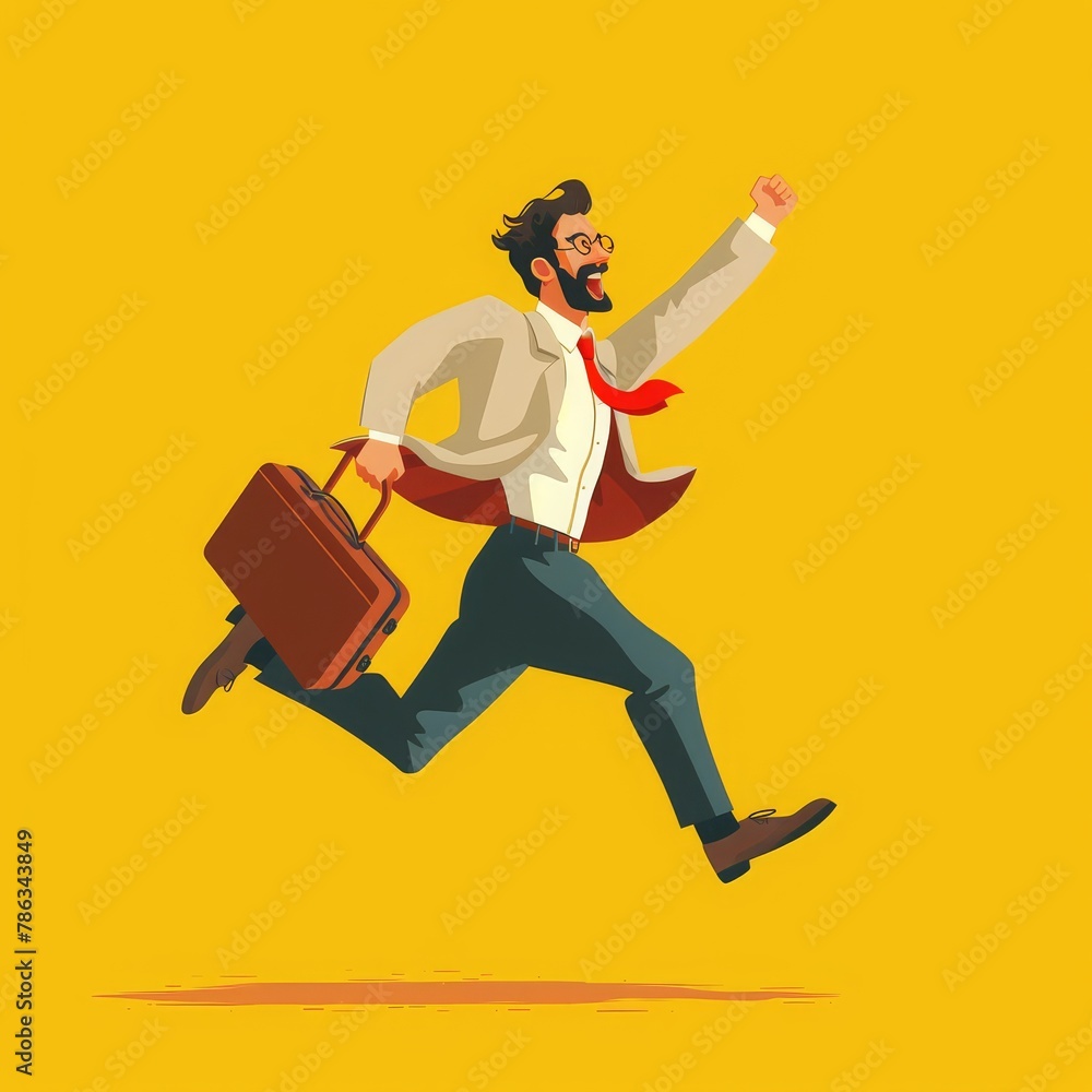 successful vector illustration of a cartoon man wearing a suit running and jumping happily successful vector illustration of a cartoon man wearing a suit running and jumping happily