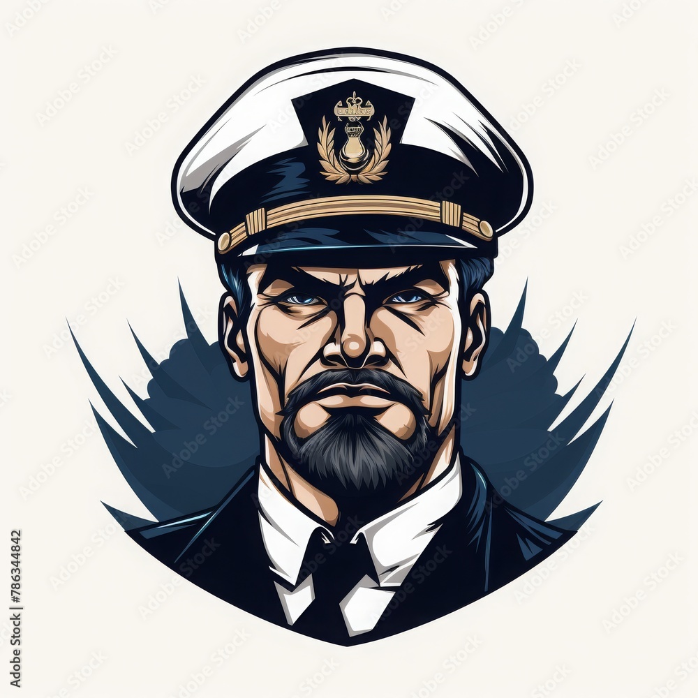 ภาพประกอบสต็อก logo of chief ship captain with hat and smile vector ...