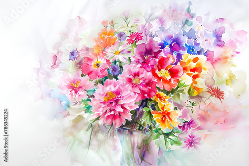 A watercolor painting of a bouquet of flowers